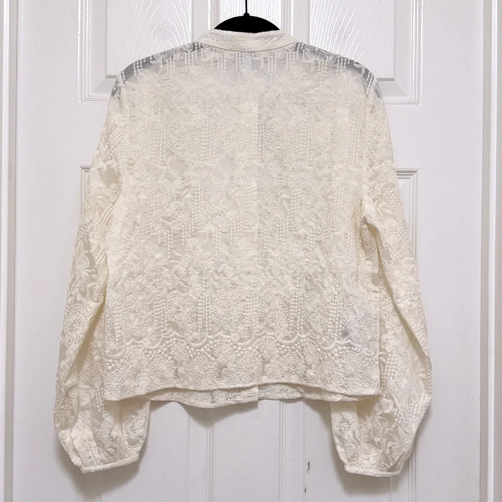 NWT MANGO Embroidered Lyocell Blouse in Ecru